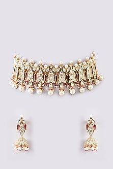 Gold Plated Kundan Polki & Pearl Choker Necklace Set