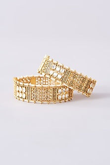 Gold Finish Kundan Polki Kadas (Set of 2)
