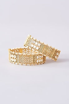 Gold Finish Kundan Polki Kadas (Set of 2)