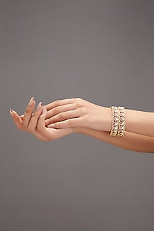Gold Finish Kundan Polki Kadas (Set of 2)