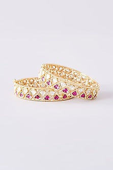 Gold Finish Kundan Polki Kadas (Set of 2)