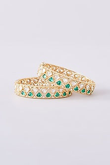 Gold Finish Kundan Polki Kadas (Set of 2)