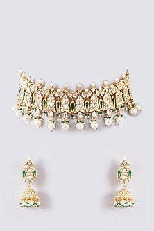 Gold Plated Kundan Polki & Pearl Choker Necklace Set