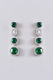 White Finish Zircon & Emerald Stone Layered Necklace Set