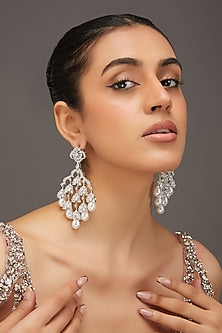 White Finish Zircon & Pearl Dangler Earrings