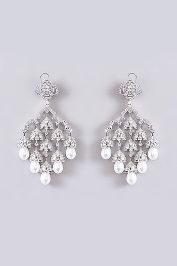 White Finish Zircon & Pearl Dangler Earrings
