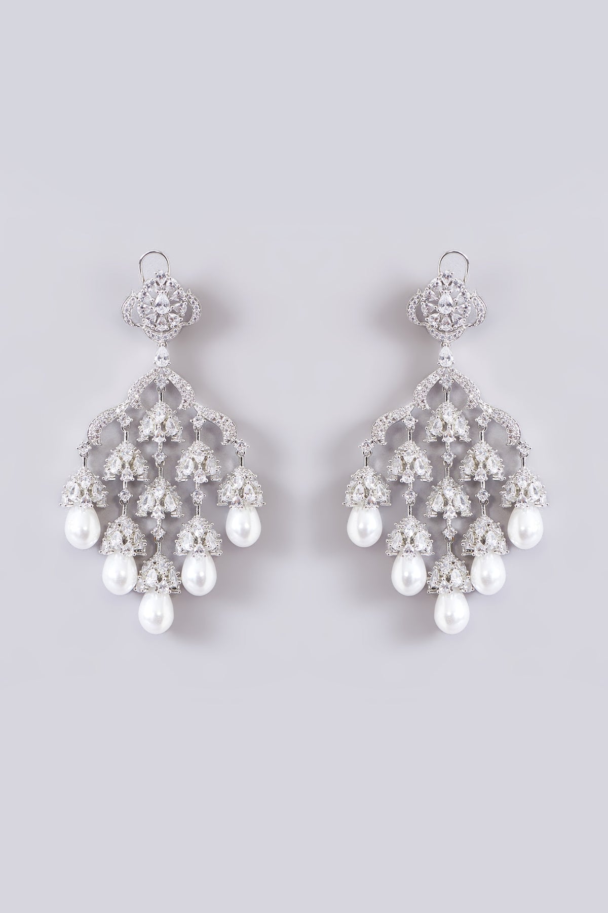 White Finish Zircon & Pearl Dangler Earrings