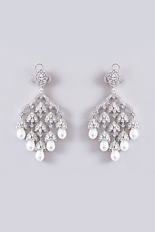 White Finish Zircon & Pearl Dangler Earrings