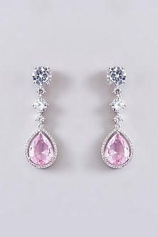 White Finish Zircon & Rose Quartz Stone Layered Necklace Set