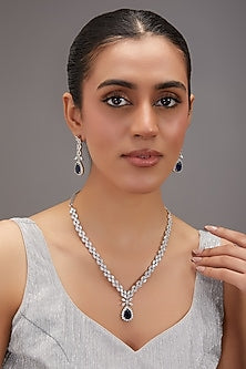 White Finish Zircon & Sapphire Stone Necklace Set