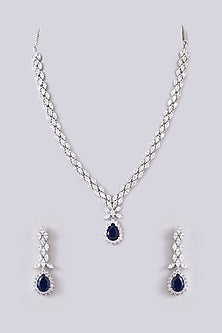 White Finish Zircon & Sapphire Stone Necklace Set