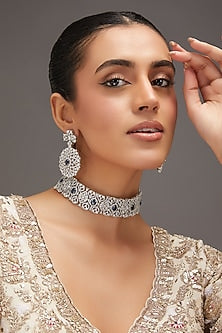 White Finish Zircon & Sapphire Stone Choker Necklace Set