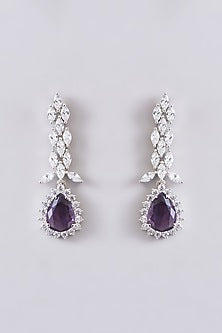 White Finish Zircon & Purple Stone Long Necklace Set