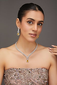 White Finish Zircon & Golden Topaz Stone Necklace Set