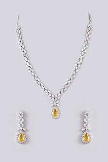 White Finish Zircon & Golden Topaz Stone Necklace Set