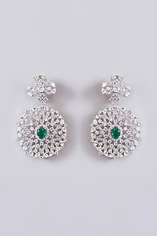 White Finish Zircon & Emerald Stone Choker Necklace Set