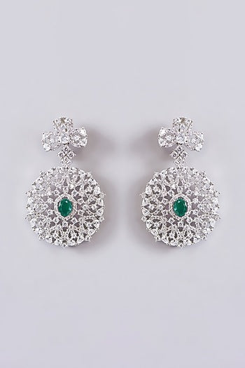 White Finish Zircon & Emerald Stone Choker Necklace Set