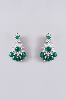 White Finish Zircon & Emerald Stone Layered Necklace Set