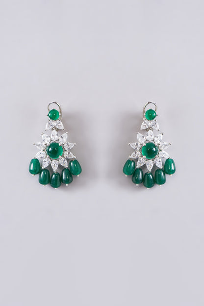 White Finish Zircon & Emerald Stone Layered Necklace Set