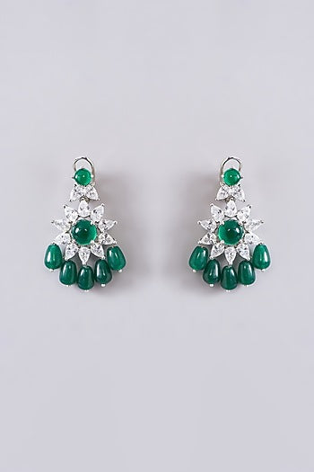 White Finish Zircon & Emerald Stone Layered Necklace Set