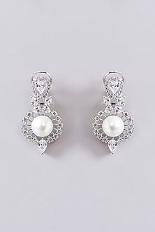 White Finish Zircon & Pearl Necklace Set