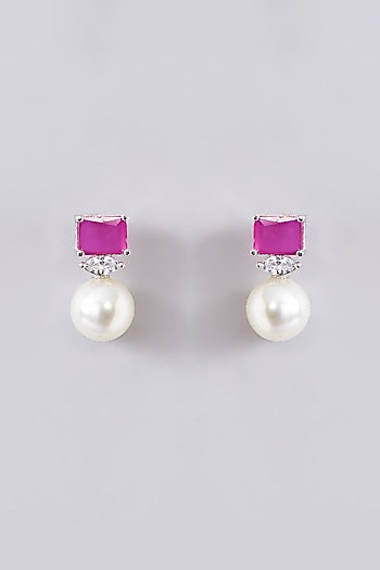 White Finish Zircon & Ruby Necklace Set