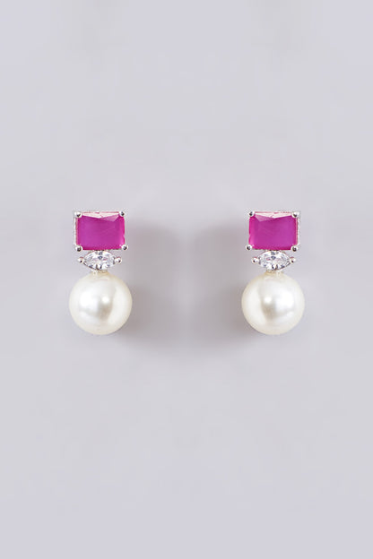 White Finish Zircon & Ruby Necklace Set