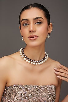 White Finish Zircon & Amethyst Stone Necklace Set
