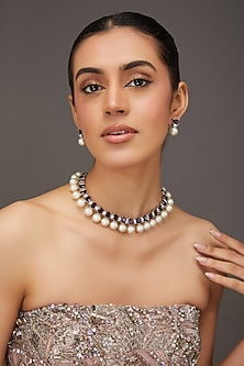 White Finish Zircon & Amethyst Stone Necklace Set