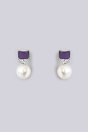 White Finish Zircon & Amethyst Stone Necklace Set