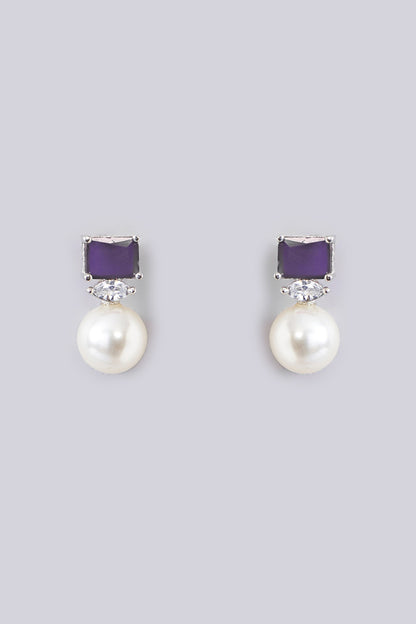 White Finish Zircon & Amethyst Stone Necklace Set