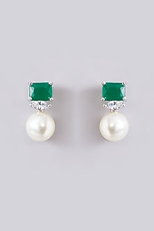White Finish Zircon & Emerald Stone Necklace Set