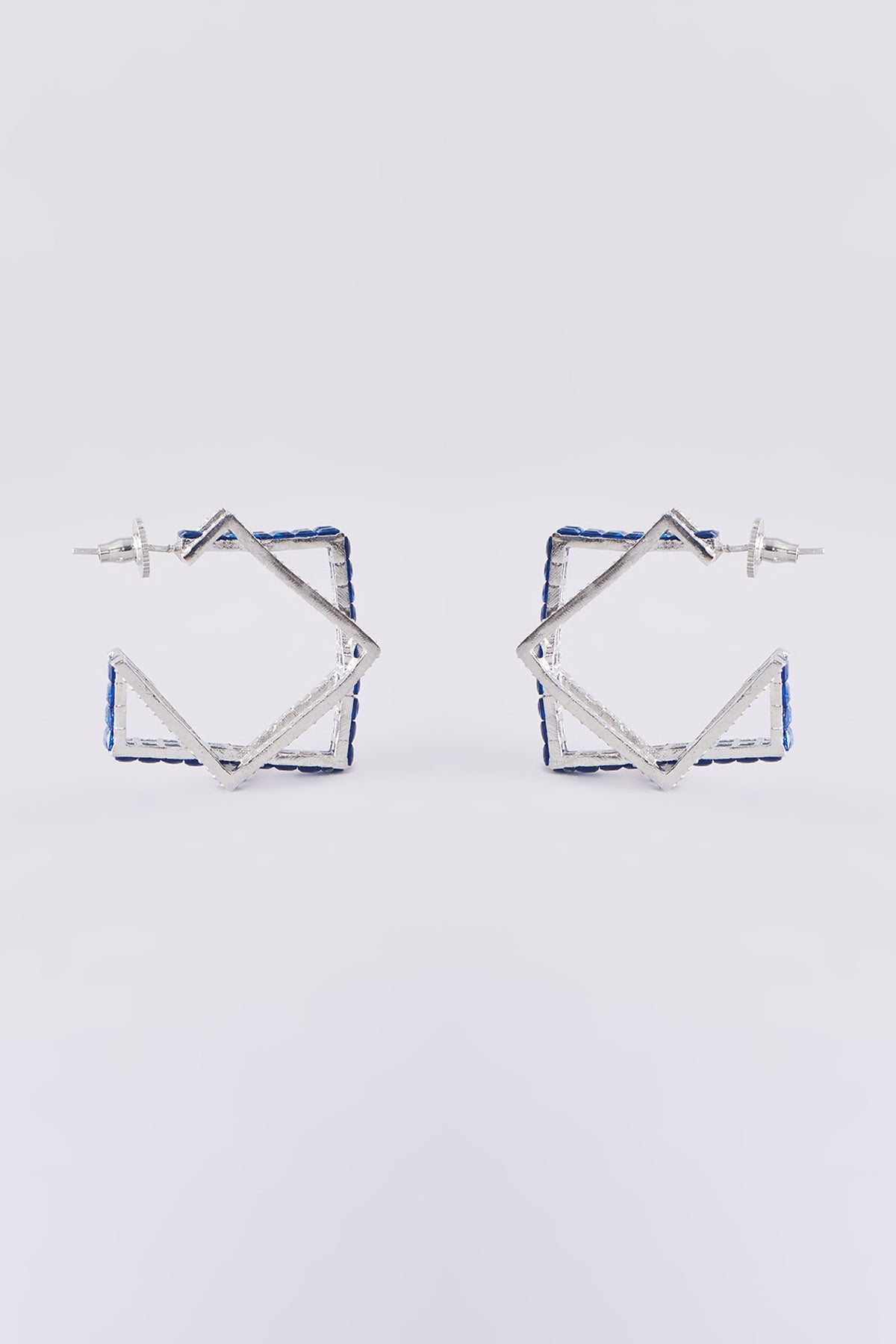 White Finish Blue Zircon Hoop Earrings