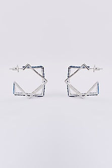 White Finish Blue Zircon Hoop Earrings