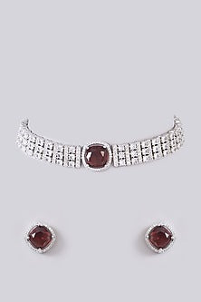 White Finish Zircon & Amethyst Stone Choker Necklace Set