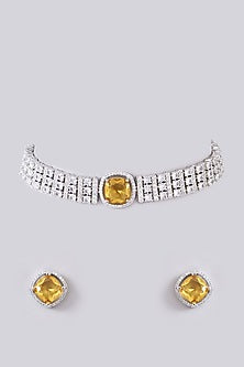White Finish Zircon & Golden Topaz Stone Choker Necklace Set