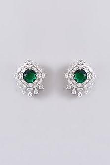 White Finish Zircon & Emerald Stone Long Necklace Set