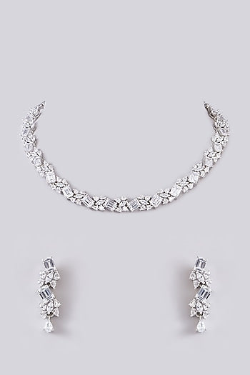 White Finish Zircon Necklace Set