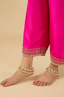 Gold Finish Kundan Polki Anklets (Set Of 2)