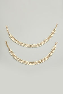 Gold Finish Kundan Polki Anklets (Set Of 2)