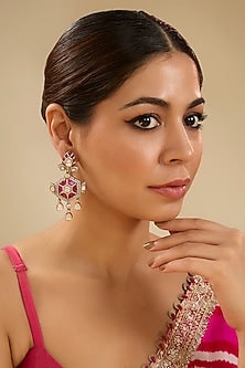 Two-Tone Finish Pink Stone Dangler Earrings