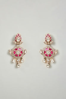 Two-Tone Finish Pink Stone Dangler Earrings