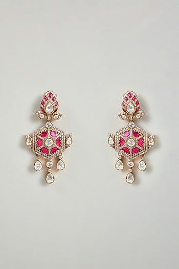Two-Tone Finish Pink Stone Dangler Earrings