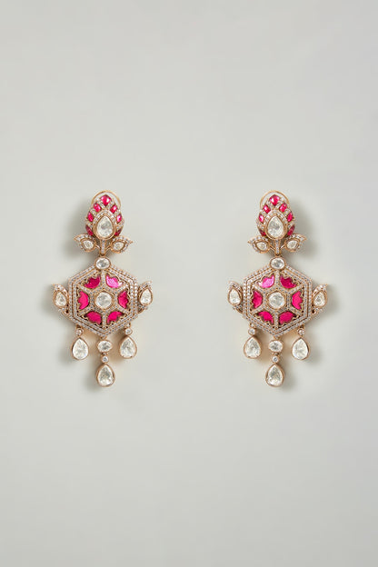 Two-Tone Finish Pink Stone Dangler Earrings