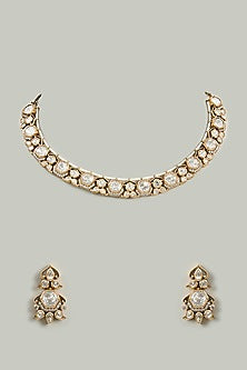 Black Rhodium Finish Kundan Polki Necklace Set