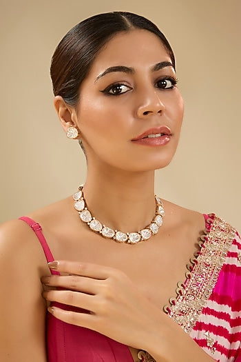 Gold Finish Kundan Polki Necklace Set