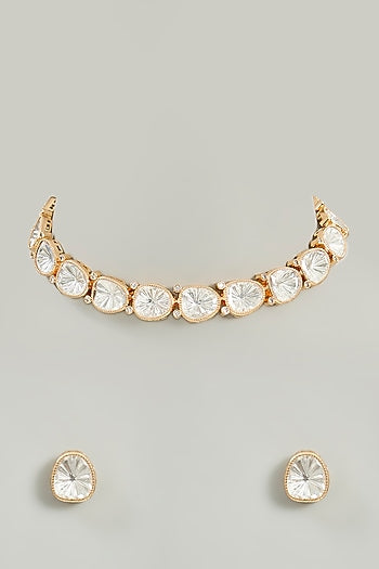 Gold Finish Kundan Polki Necklace Set