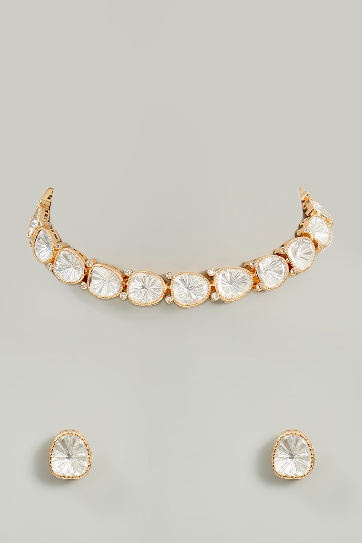 Gold Finish Kundan Polki Necklace Set