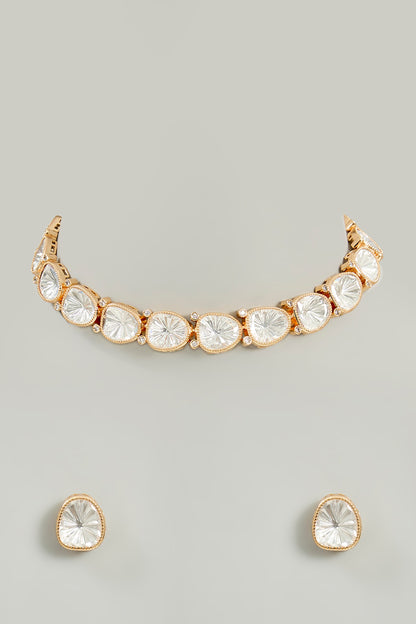Gold Finish Kundan Polki Necklace Set