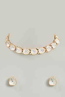 Gold Finish Kundan Polki Necklace Set